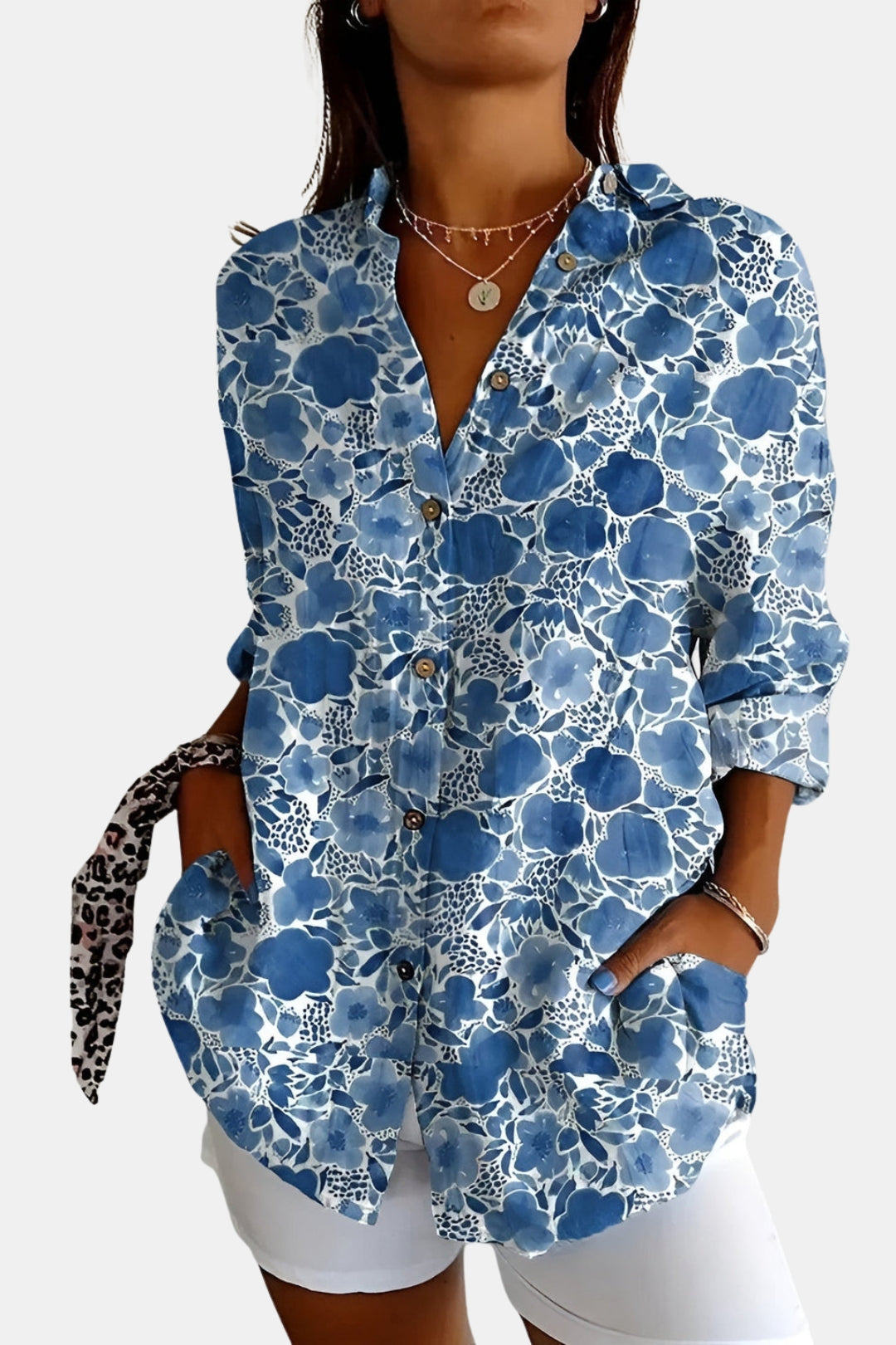 Doryvynna | Floral Button Up Shirt with Roll Sleeves