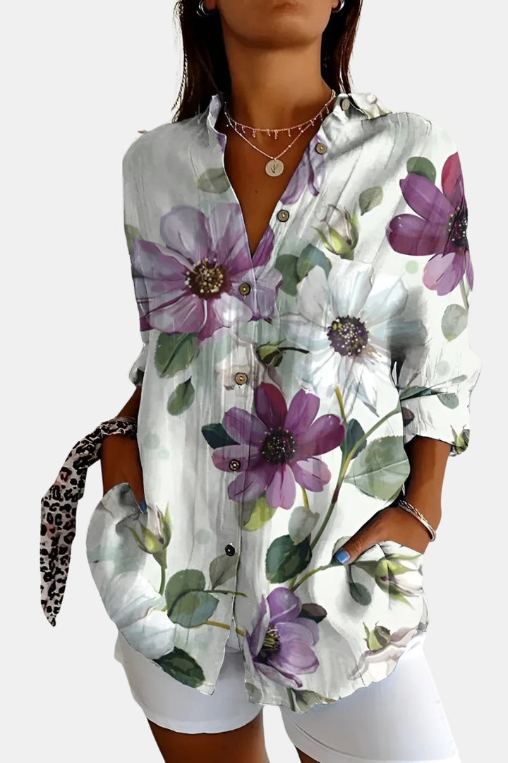 Doryvynna | Floral Button Up Shirt with Roll Sleeves