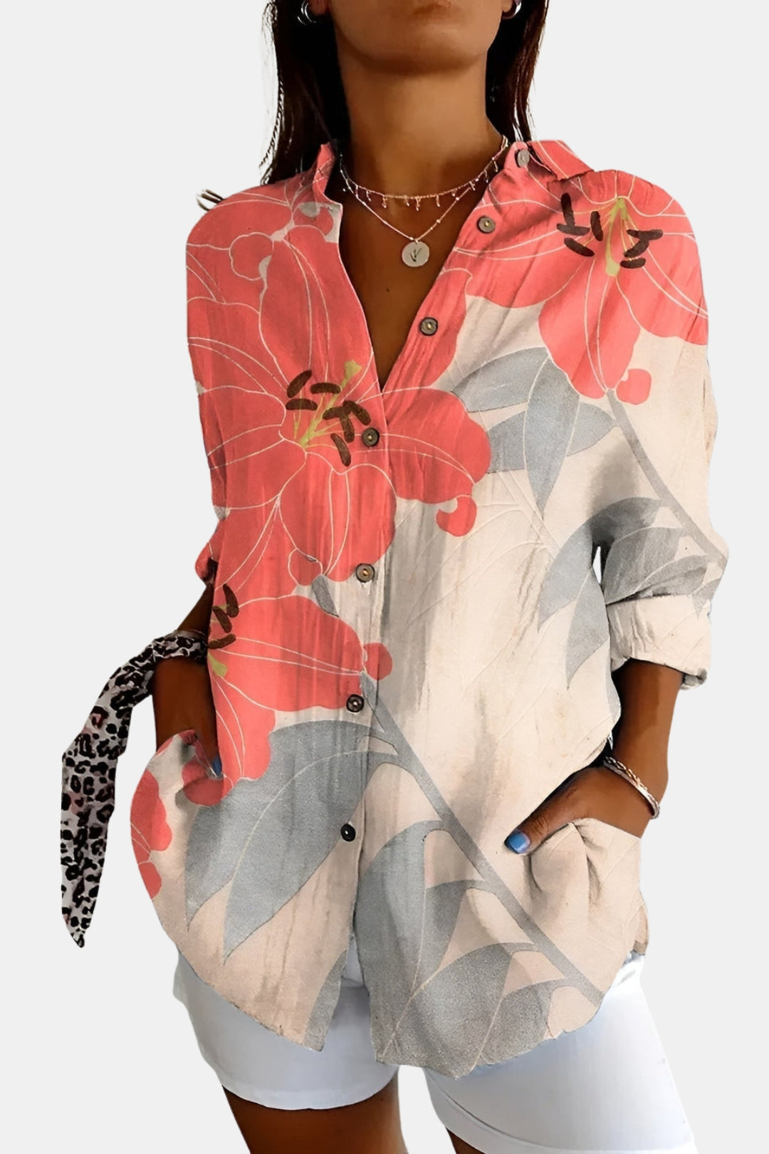 Doryvynna | Floral Button Up Shirt with Roll Sleeves