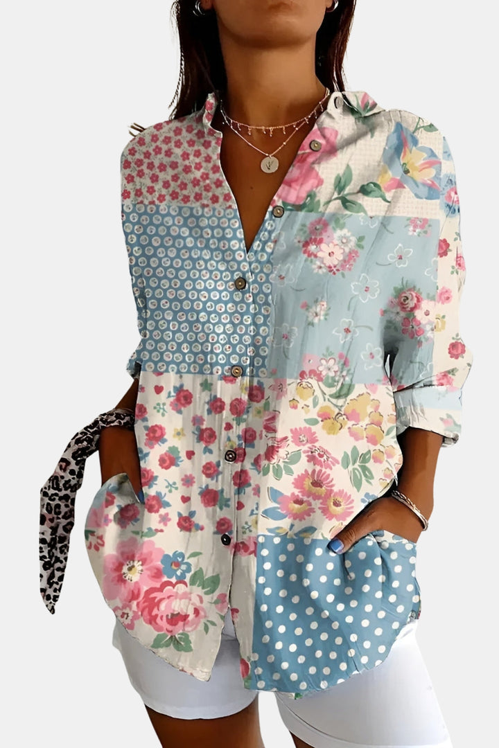 Doryvynna | Floral Button Up Shirt with Roll Sleeves