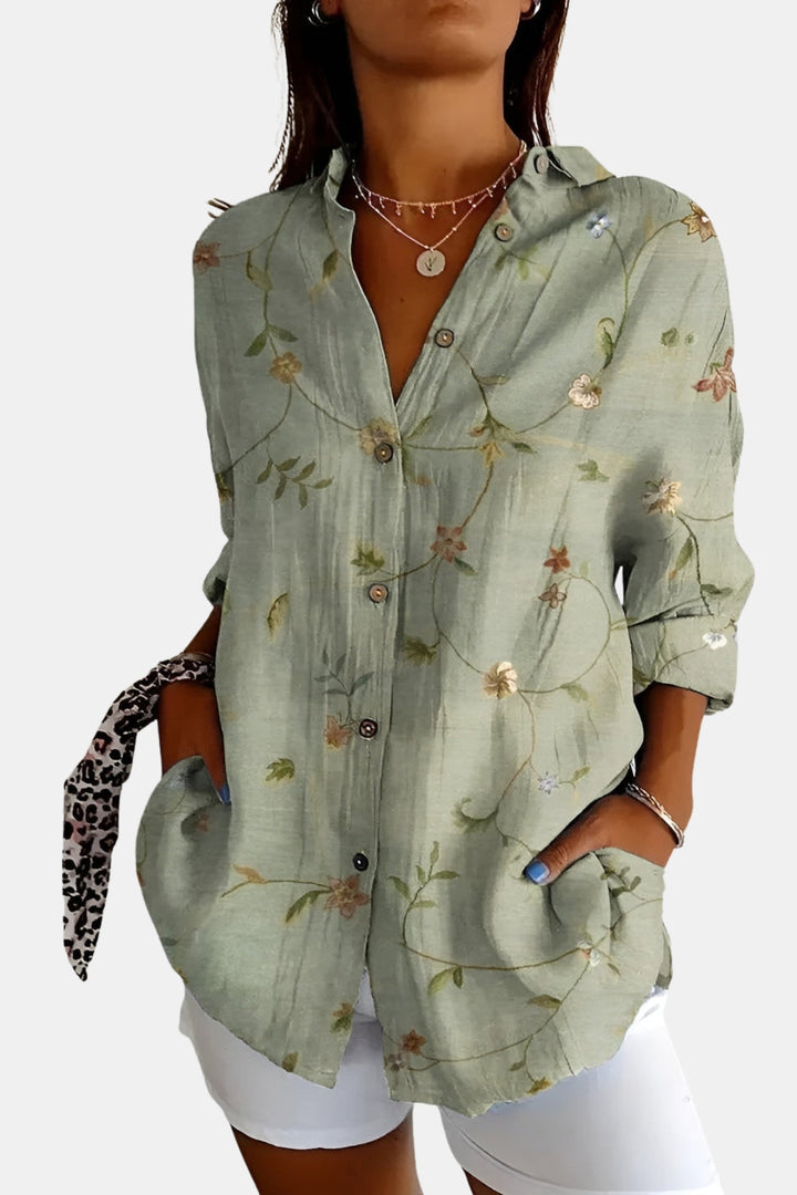 Doryvynna | Floral Button Up Shirt with Roll Sleeves