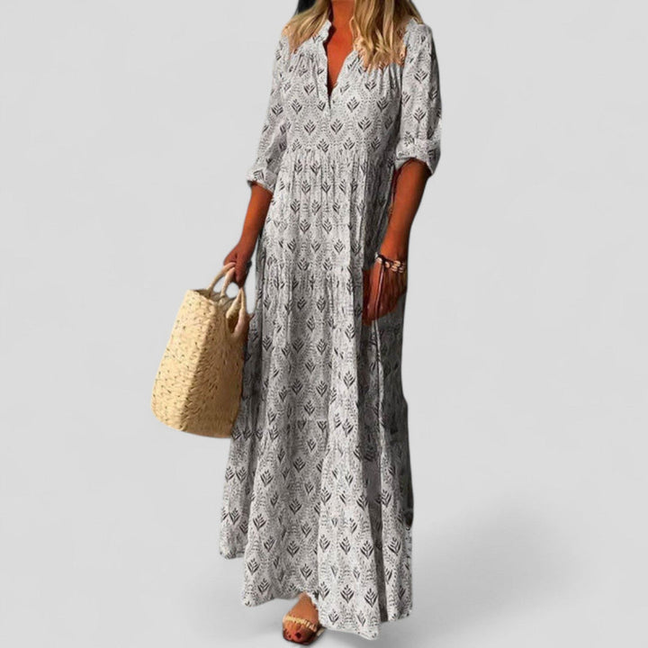 Drelina | Printed Maxi Dress with Split Neckline