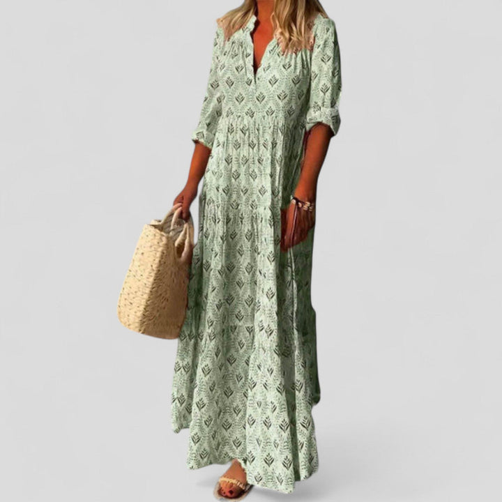 Drelina | Printed Maxi Dress with Split Neckline