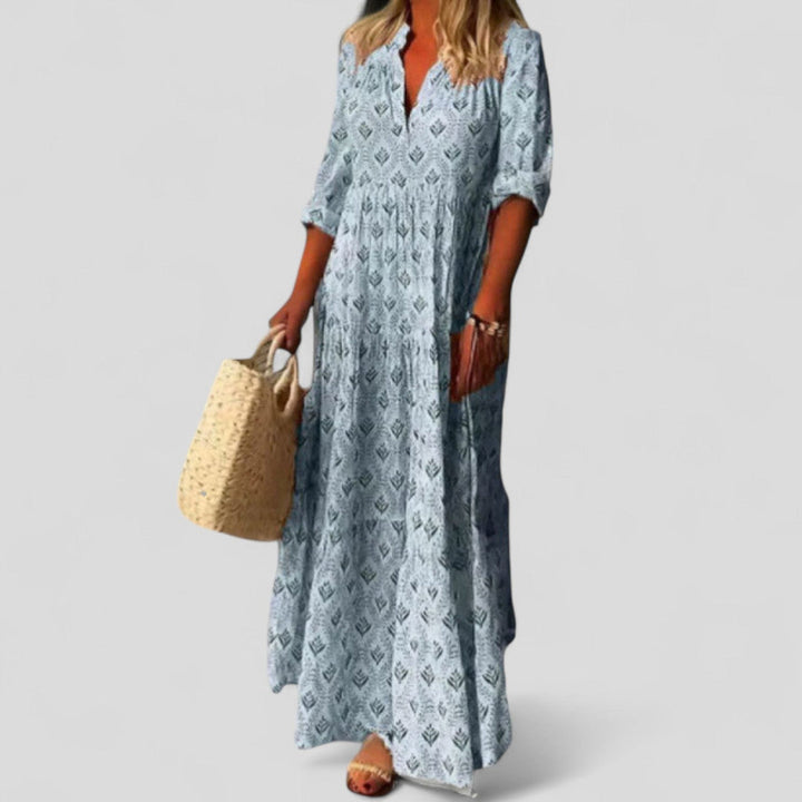 Drelina | Printed Maxi Dress with Split Neckline
