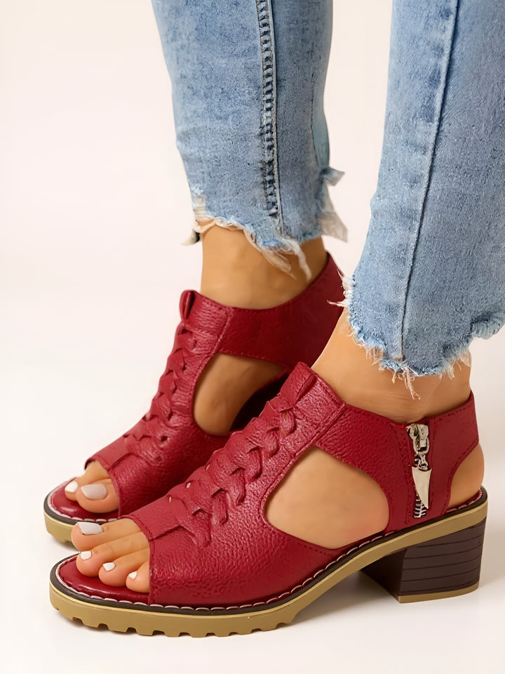 Durra | Cutout Sandals with Block Heel and Zip Detail