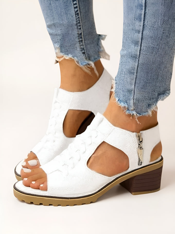Durra | Cutout Sandals with Block Heel and Zip Detail
