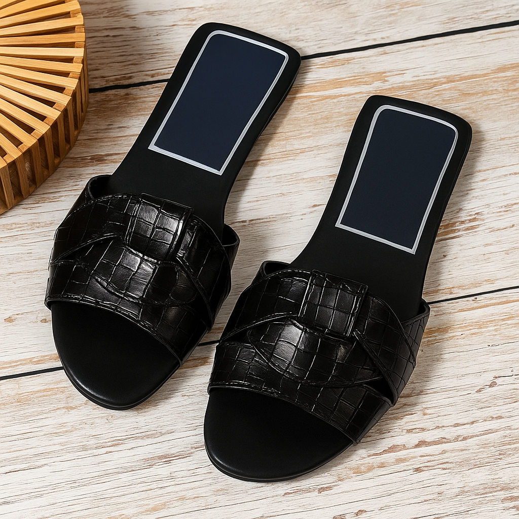 Eirene | Minimalist Slide Sandals with Textured Strap