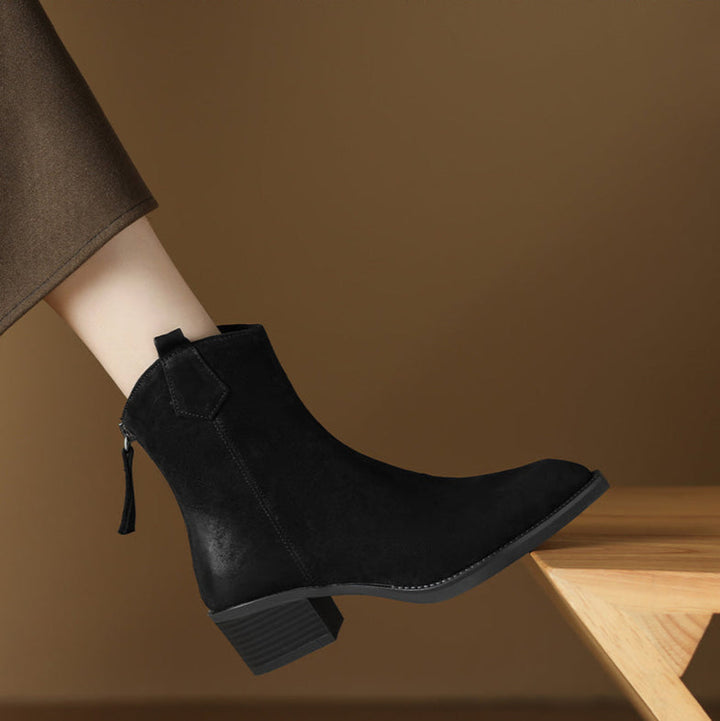 Elara | Pointed Toe Mid Heel Ankle Boots