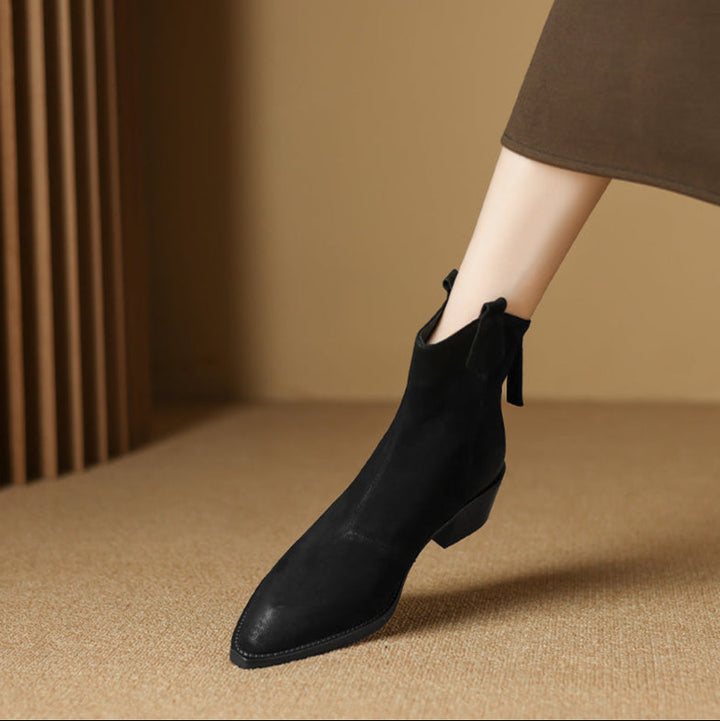 Elara | Pointed Toe Mid Heel Ankle Boots