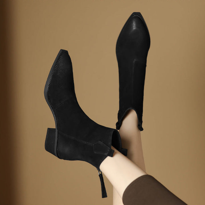Elara | Pointed Toe Mid Heel Ankle Boots