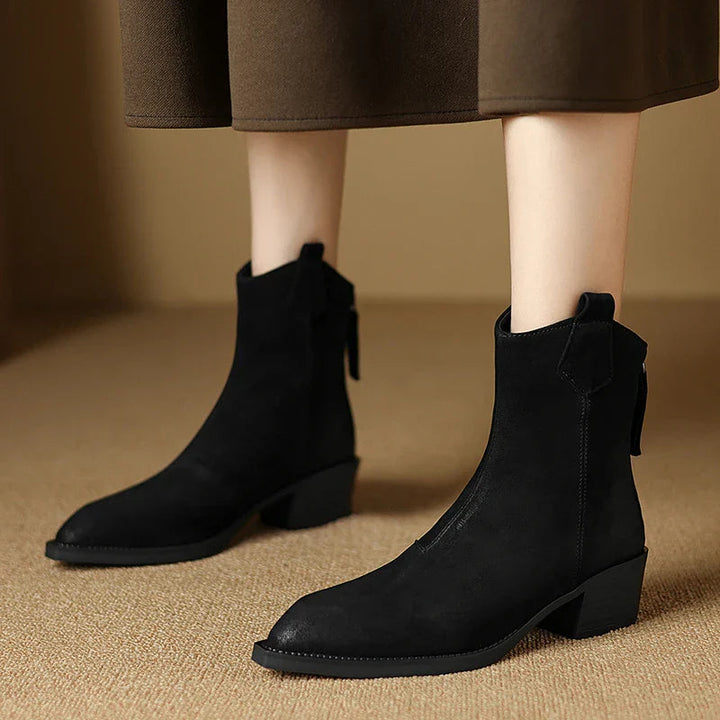 Elara | Pointed Toe Mid Heel Ankle Boots