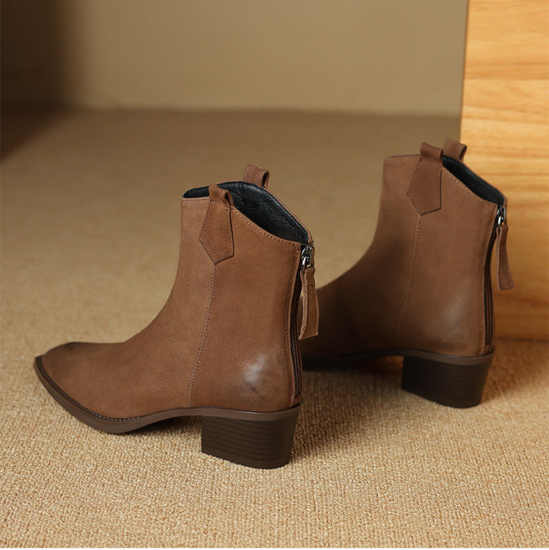 Elara | Pointed Toe Mid Heel Ankle Boots