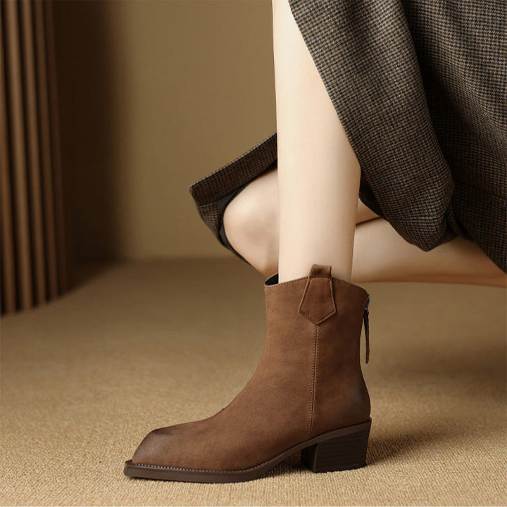 Elara | Pointed Toe Mid Heel Ankle Boots