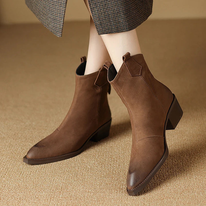 Elara | Pointed Toe Mid Heel Ankle Boots
