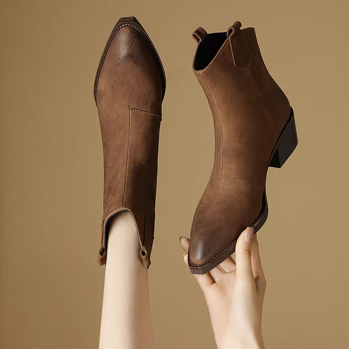 Elara | Pointed Toe Mid Heel Ankle Boots