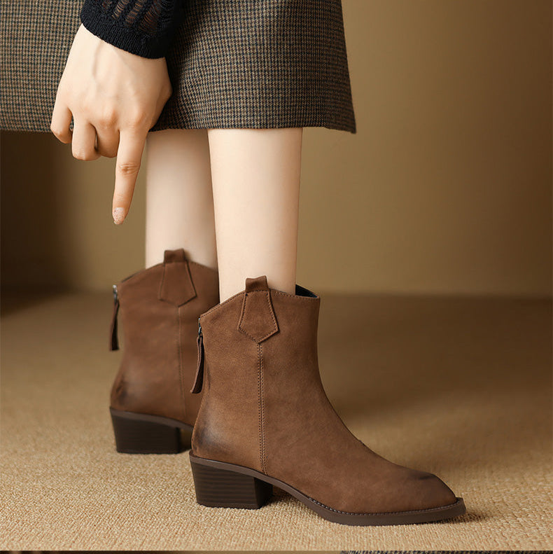 Elara | Pointed Toe Mid Heel Ankle Boots
