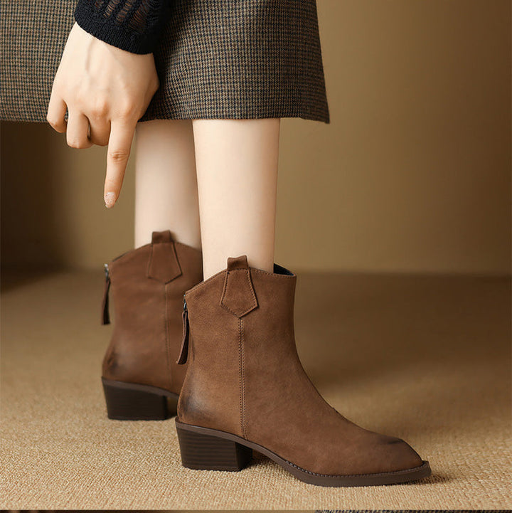 Elara | Pointed Toe Mid Heel Ankle Boots