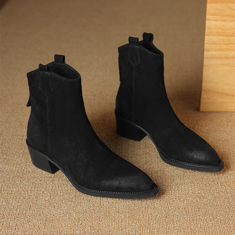 Elara | Pointed Toe Mid Heel Ankle Boots