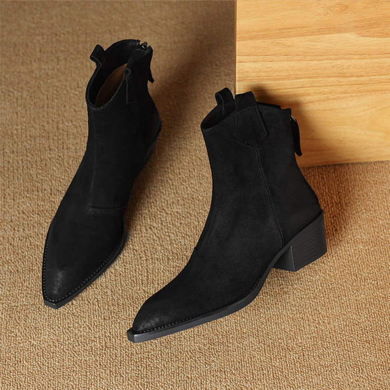 Elara | Pointed Toe Mid Heel Ankle Boots