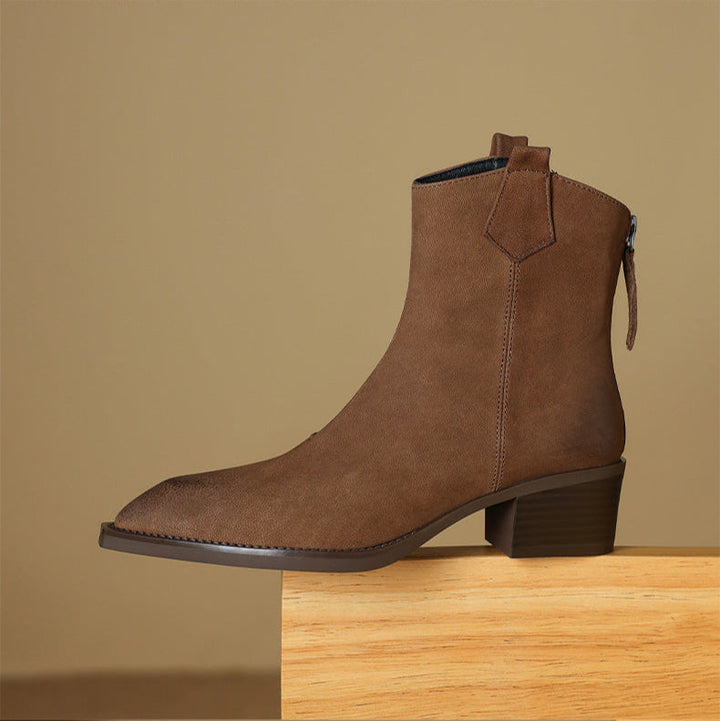 Elara | Pointed Toe Mid Heel Ankle Boots