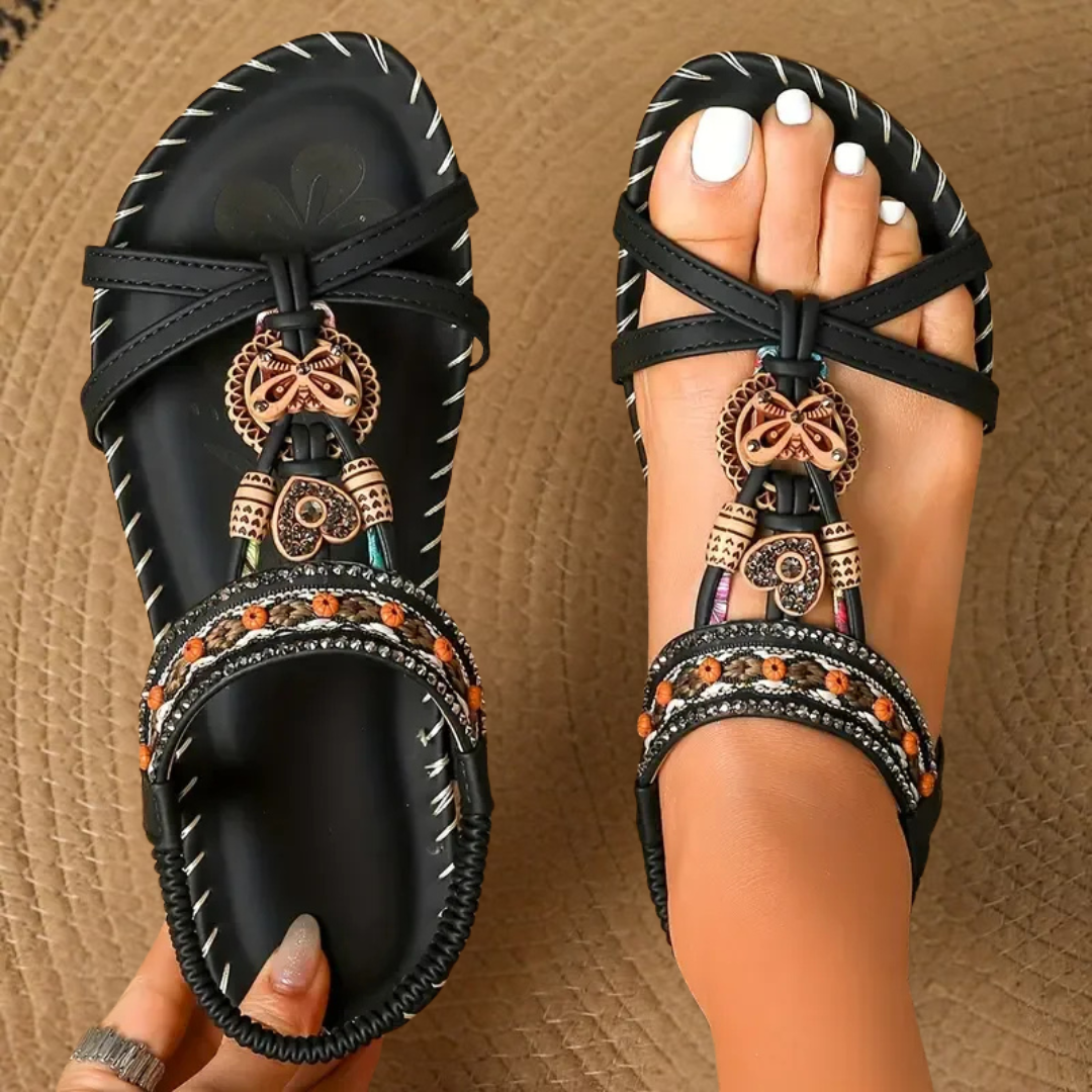Elayne | Embellished Flat Sandals with Strap Detail