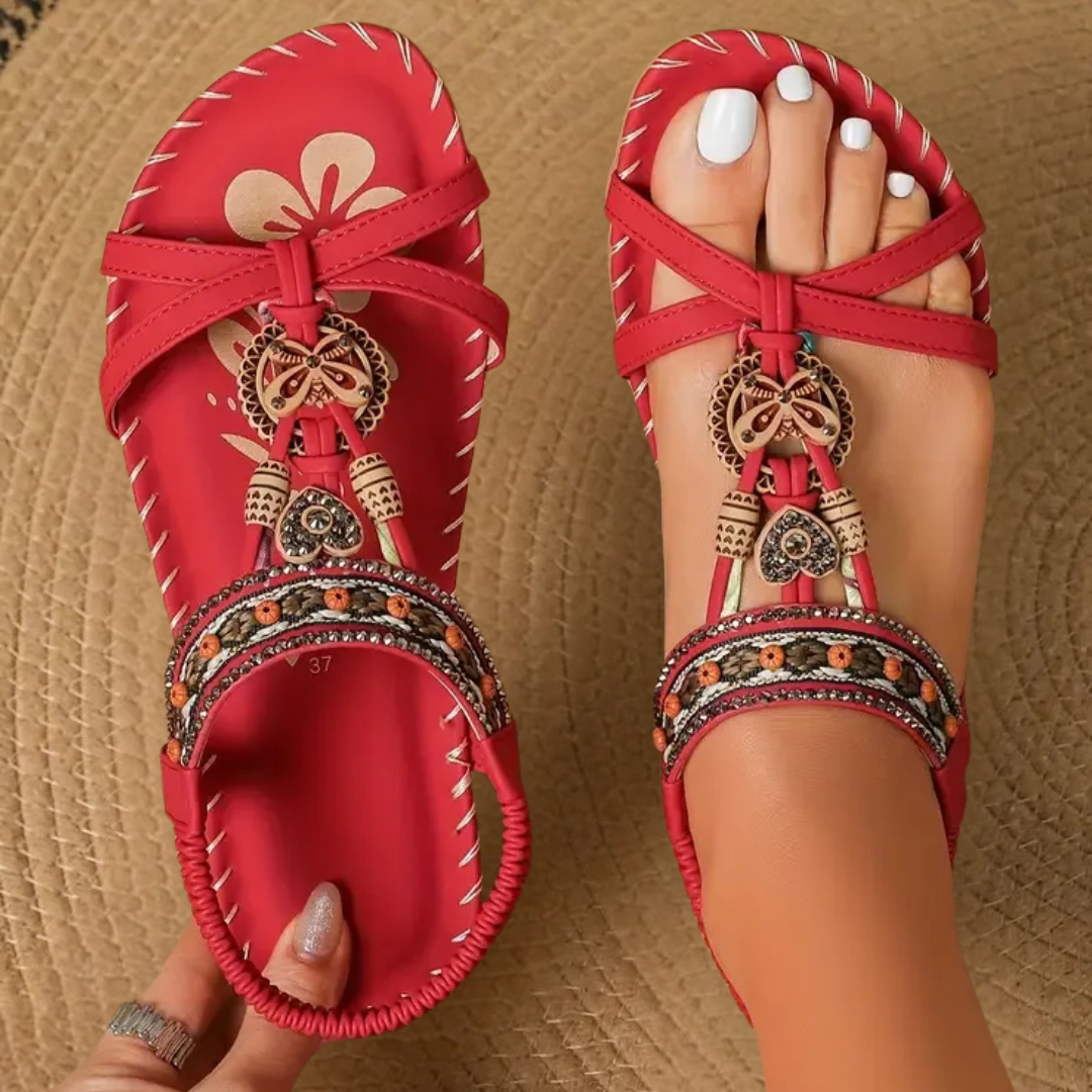 Elayne | Embellished Flat Sandals with Strap Detail