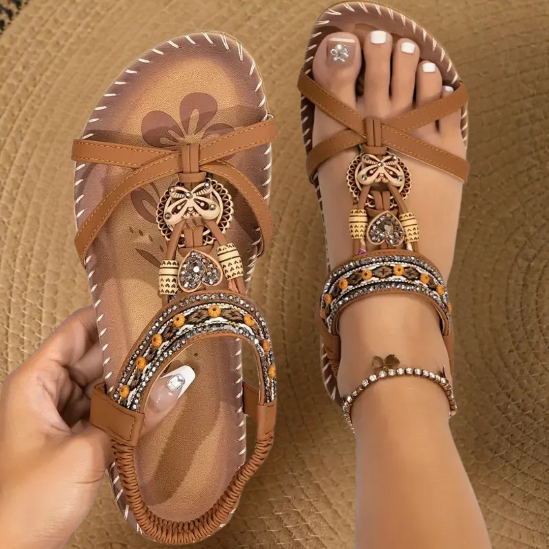 Elayne | Embellished Flat Sandals with Strap Detail