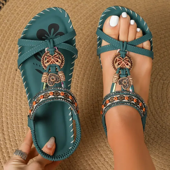 Elayne | Embellished Flat Sandals with Strap Detail