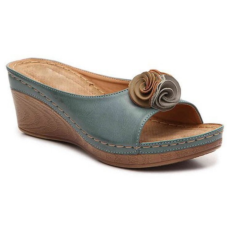 Eleanore | Wedge Slide Sandals with Floral Detail