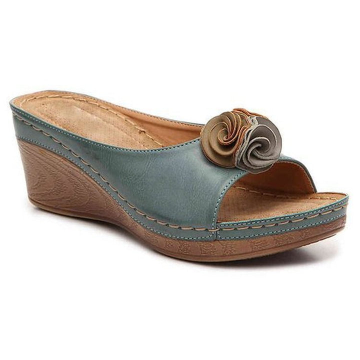 Eleanore | Wedge Slide Sandals with Floral Detail