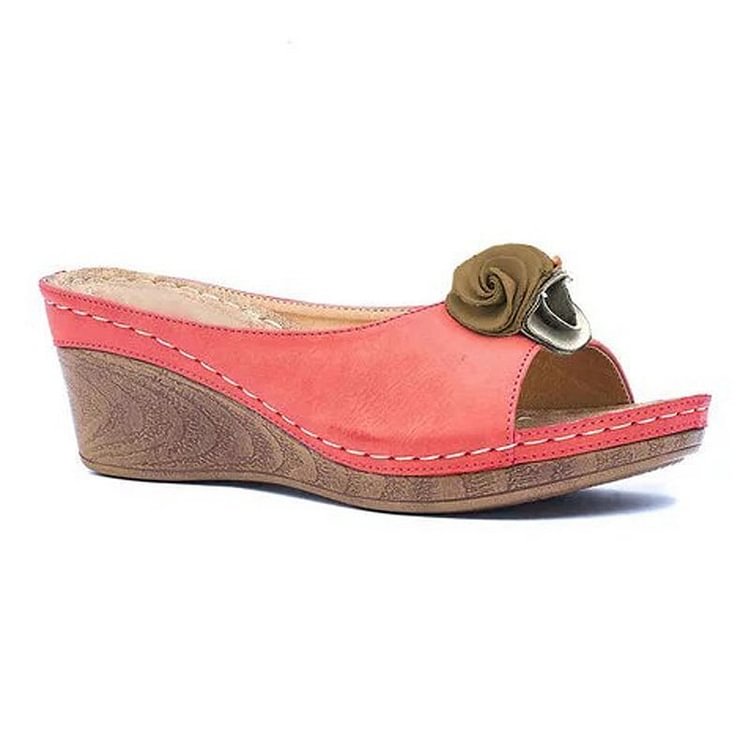 Eleanore | Wedge Slide Sandals with Floral Detail
