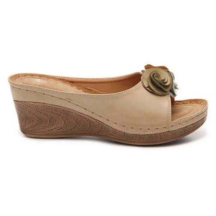 Eleanore | Wedge Slide Sandals with Floral Detail