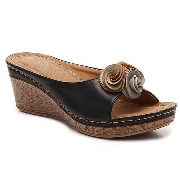 Eleanore | Wedge Slide Sandals with Floral Detail