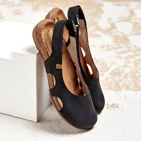 Elease | Closed Toe Slingback Flats with Cutout Detail
