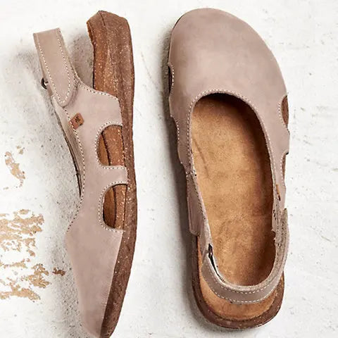 Elease | Closed Toe Slingback Flats with Cutout Detail