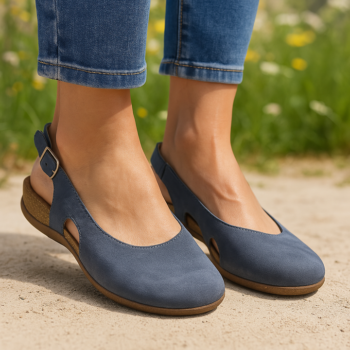 Elease | Closed Toe Slingback Flats with Cutout Detail