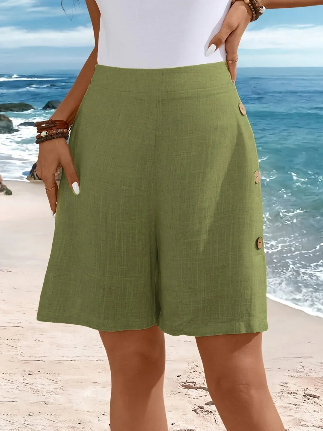 Elise | High Waist Shorts With Button Detail