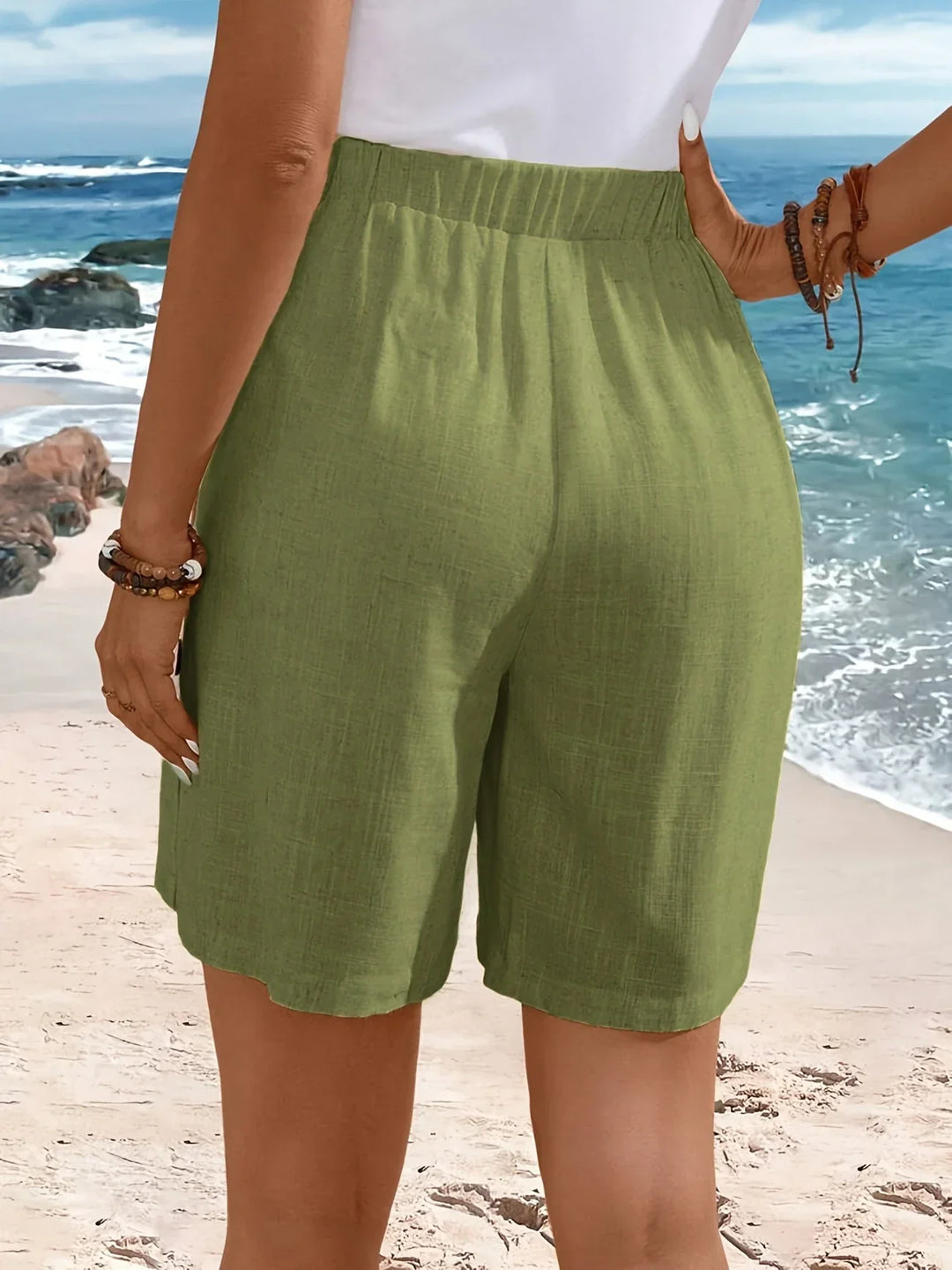 Elise | High Waist Shorts With Button Detail