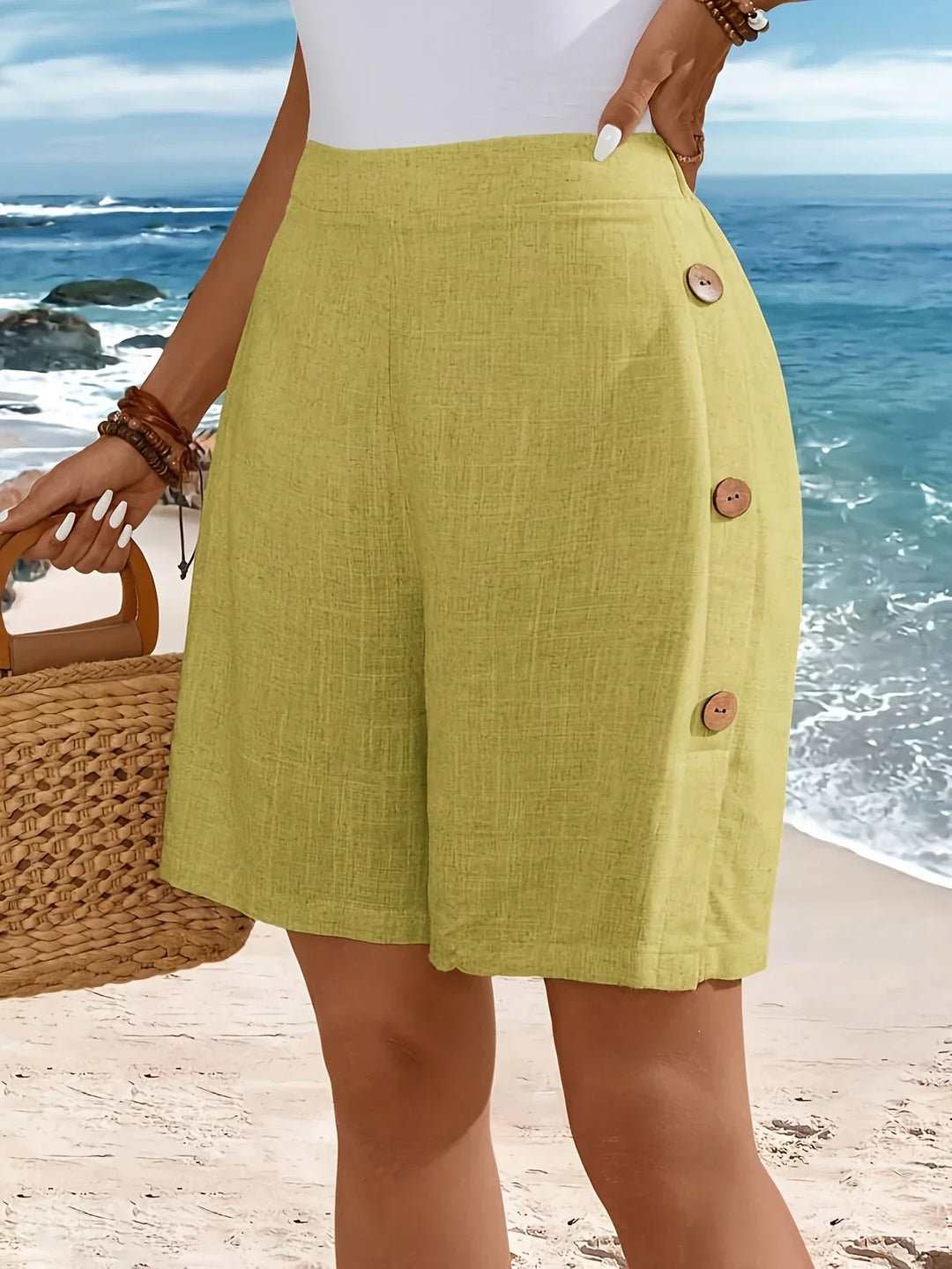 Elise | High Waist Shorts With Button Detail