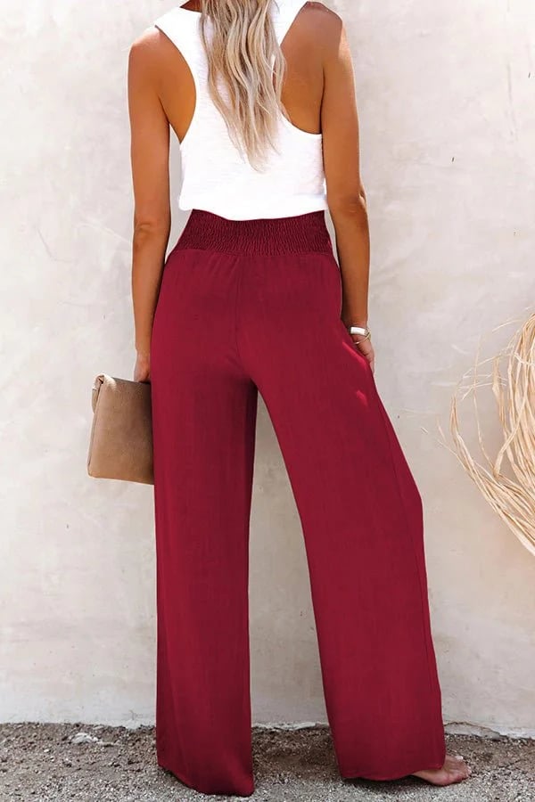 Elise | High Waist Wide Leg Pants with Button Detail
