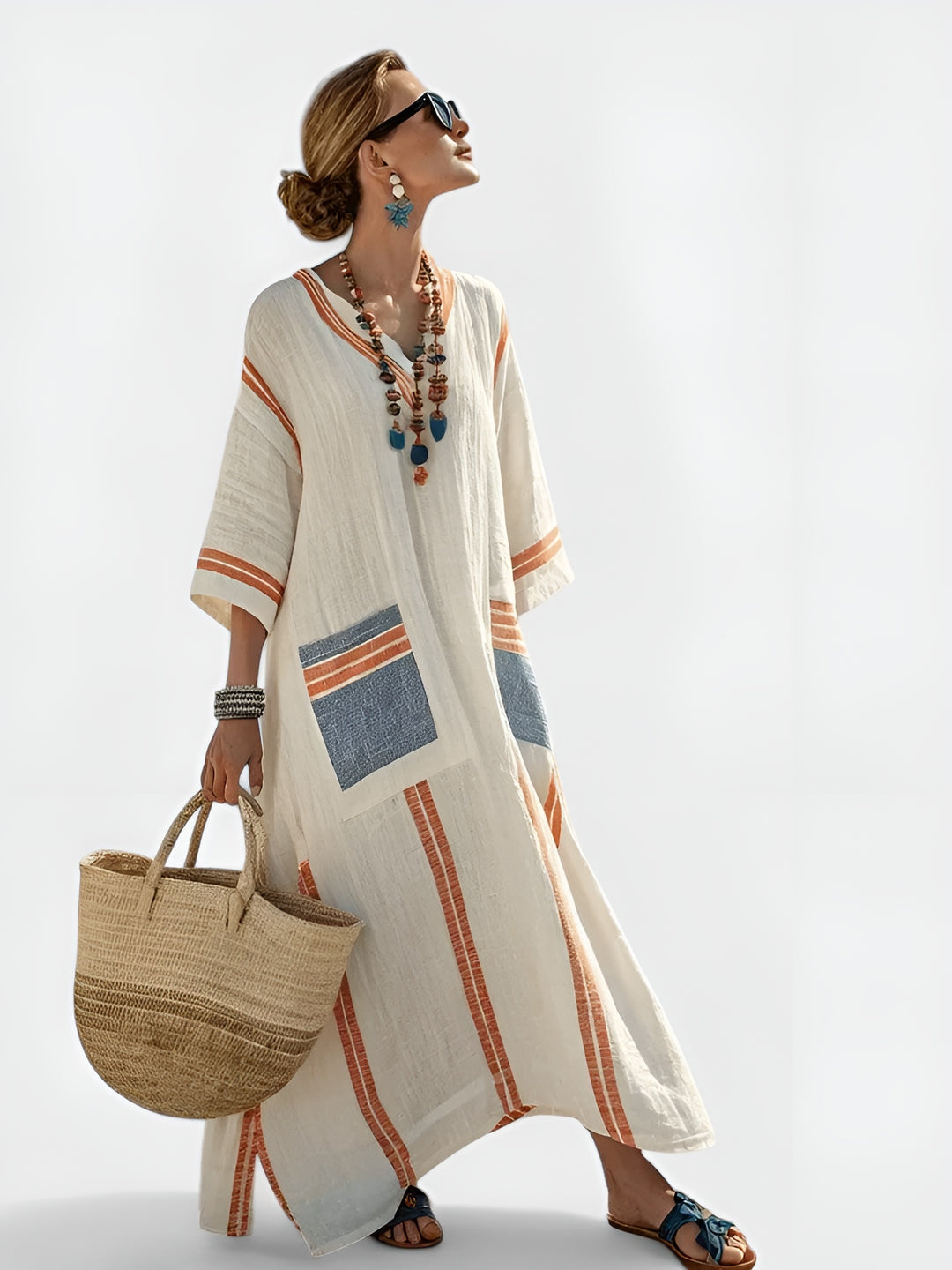 Eliza | Bohemian V Neck Maxi Dress with Pocket Detail