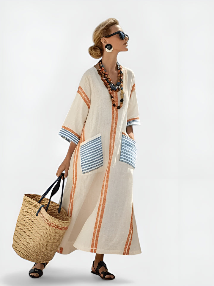 Eliza | Bohemian V Neck Maxi Dress with Pocket Detail