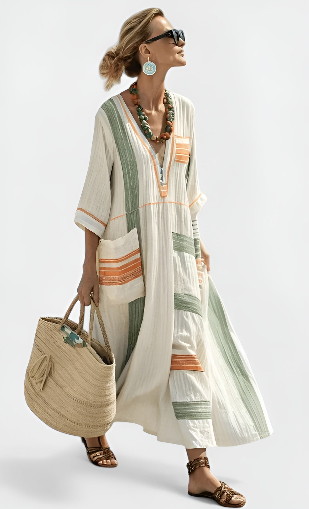 Eliza | Bohemian V Neck Maxi Dress with Pocket Detail