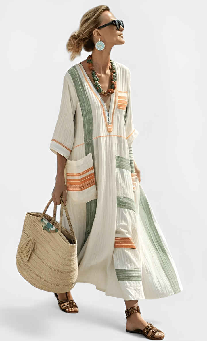 Eliza | Bohemian V Neck Maxi Dress with Pocket Detail