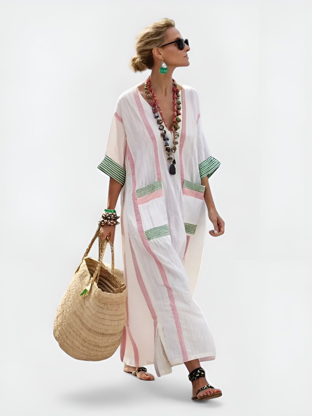 Eliza | Bohemian V Neck Maxi Dress with Pocket Detail