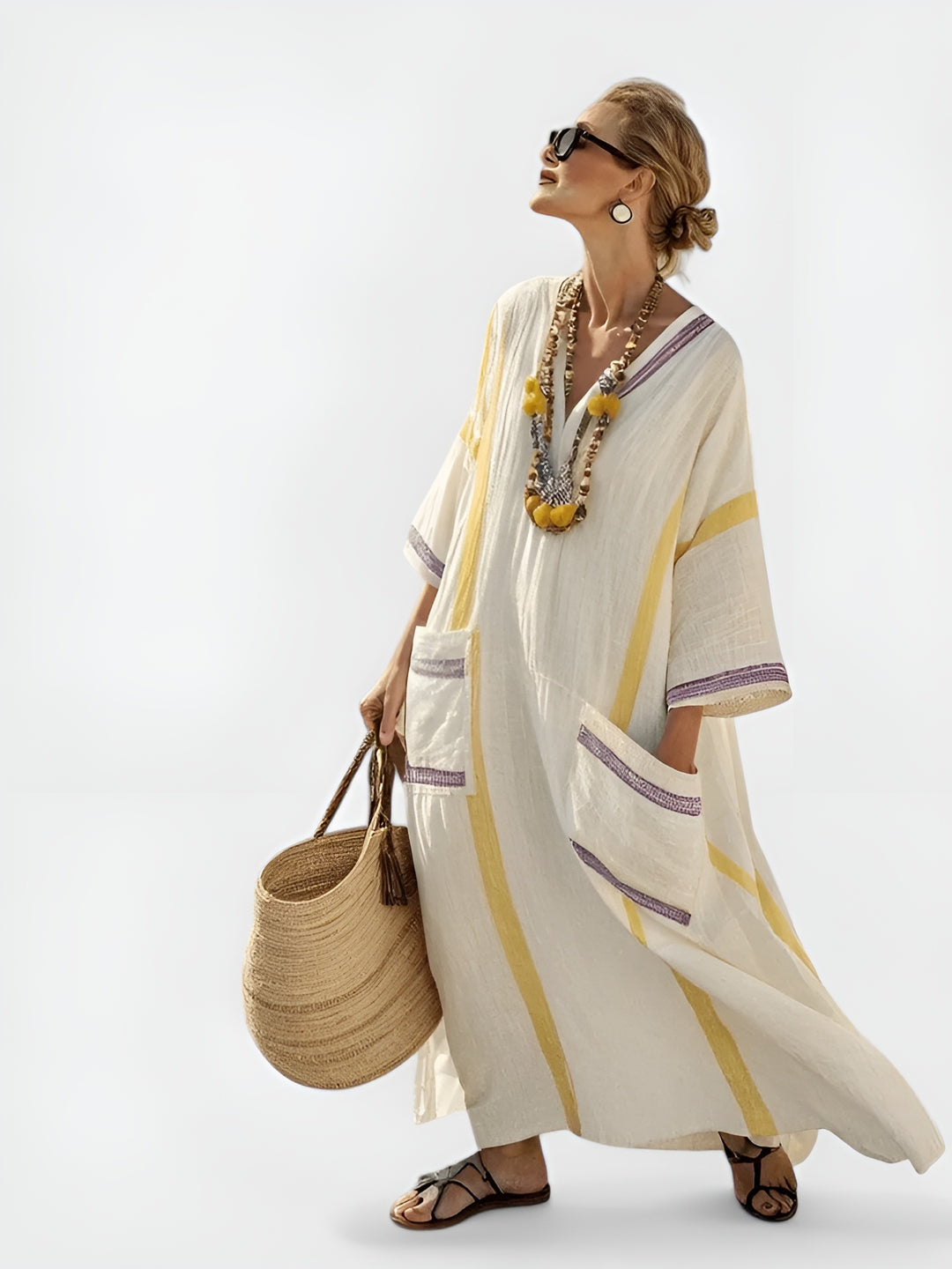 Eliza | Bohemian V Neck Maxi Dress with Pocket Detail