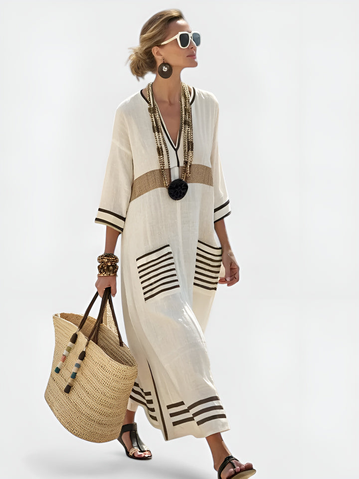 Eliza | Bohemian V Neck Maxi Dress with Pocket Detail