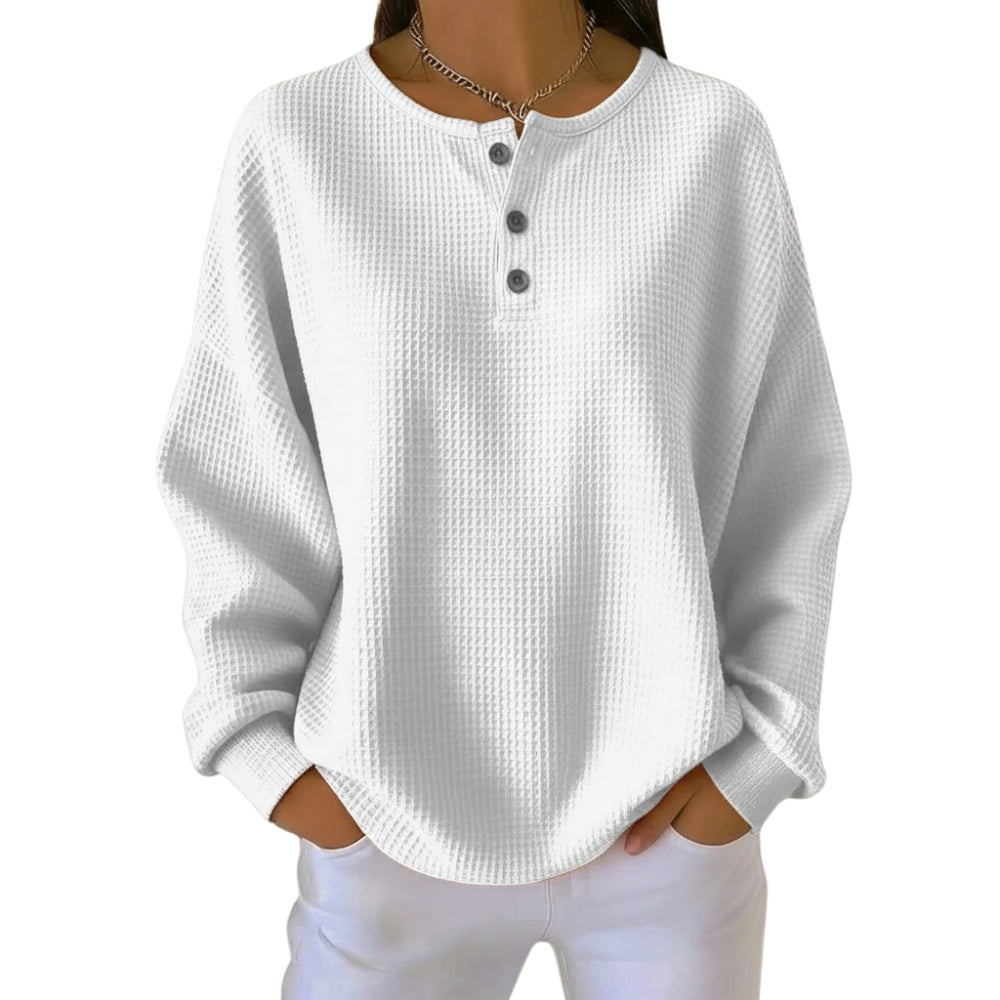Ellison | Waffle Knit Sweater with Button Neck