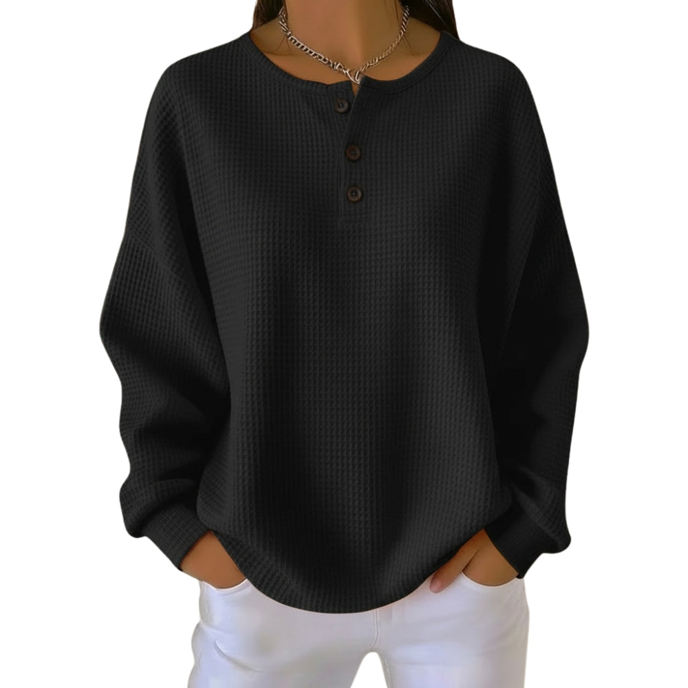 Ellison | Waffle Knit Sweater with Button Neck
