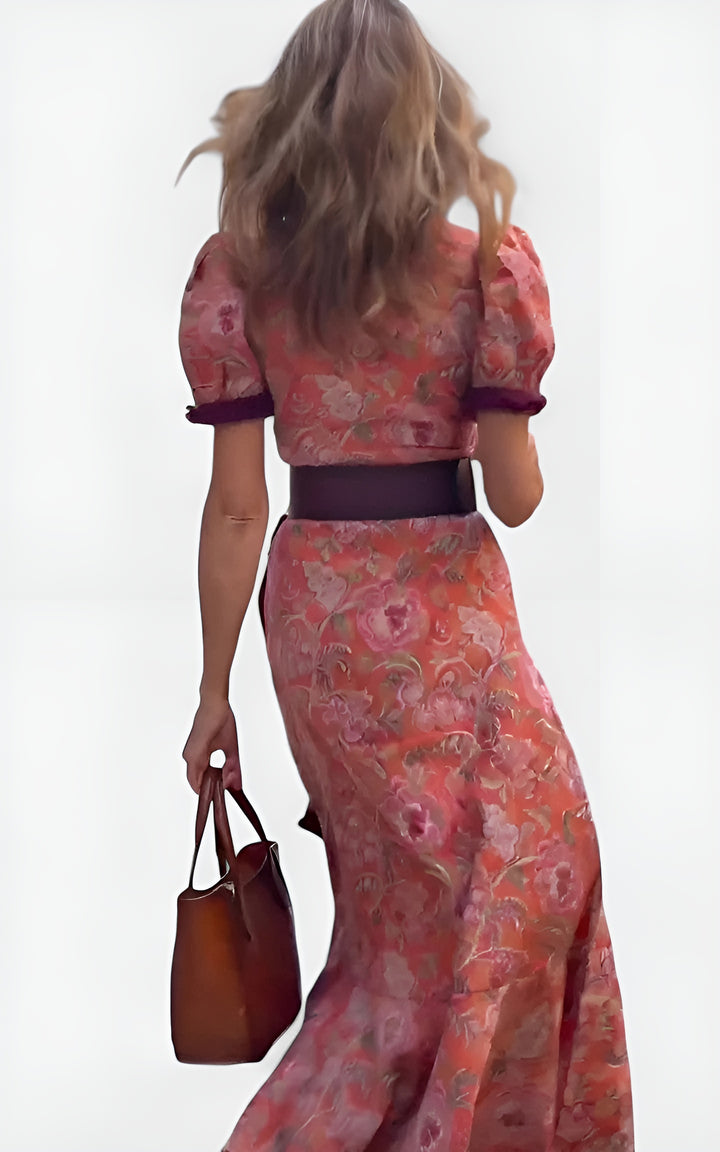 Elvoria | Chic Wrap Maxi Dress with Ruffle Trim